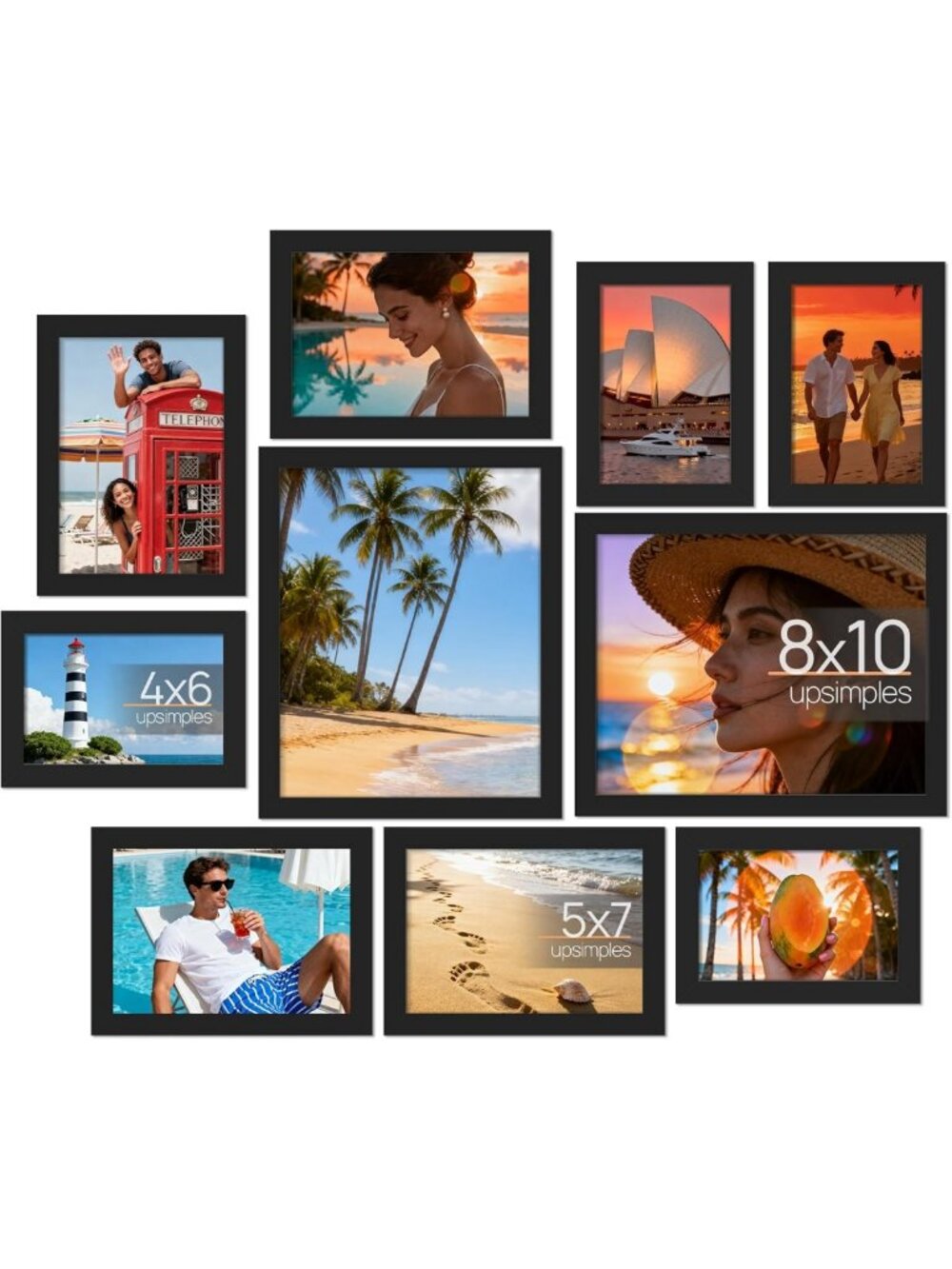 Set of 10 Black Picture Frames - 8x10, 5x7, 4x6 Sizes for Home Decor